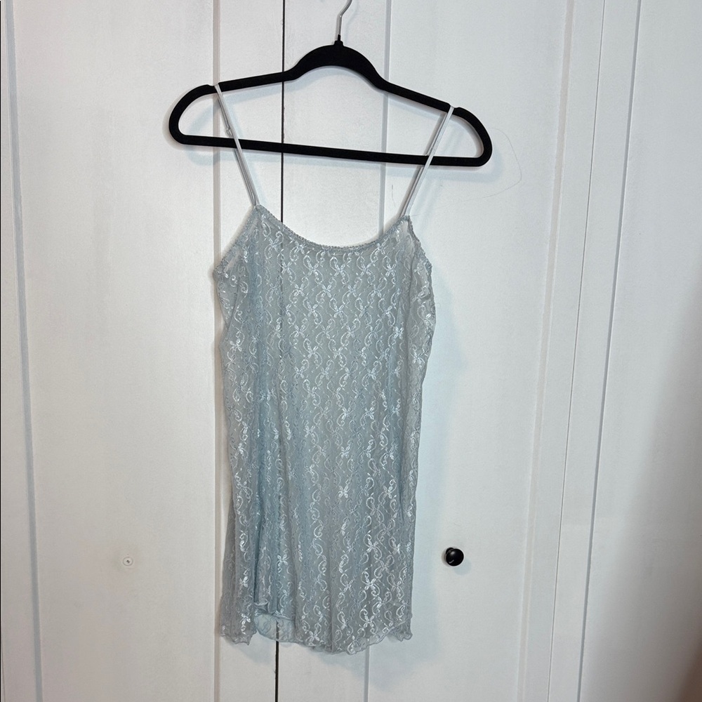 Super Mini Lace Sheer Slip Dress or long top  - Light Blue PTP 17